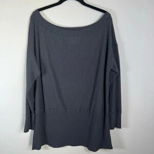 American Eagle Waffle Knit Tunic Top Gray Long Sleeve Oversized Womens Sz Medium